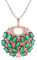 Mecool - Collana con ciondolo in oro rosa, con zirconi, con ciondolo a disco rotondo, colore: verde, Zinco