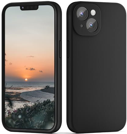 CALOOP Slim-Fit for iPhone 14 Case,Skin Soft Liquid Silicone,Sturdy Hard Frame Shockproof Cover with Anti-Scratch Microfiber Lining,Full Protection for Screen and Lens,6.1 inch,Black