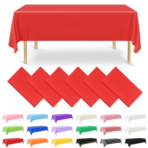 NACHLYNN 6 Stück Einweg Tischdecke 137 x 274 cm Rot Rechteckige Tischabdeckung Wasserdicht Gartentischdecke für Festivals Party Hochzeiten Brautpartys Geburtstag Dekorationen