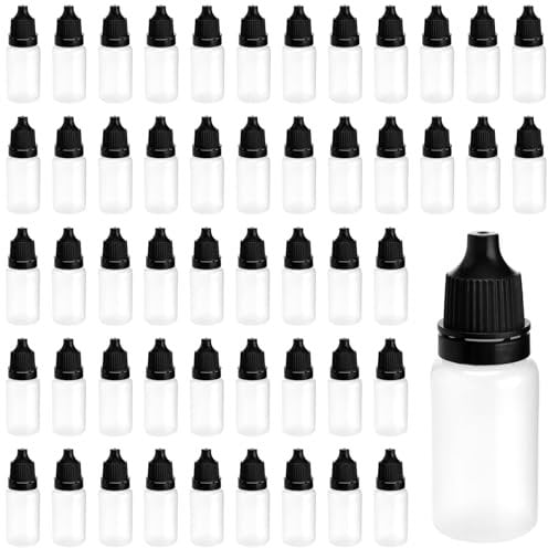 TAICHEUT 300 PCS 10ml Dropper Bottles, 60x21mm Squeezable Dropper Bottles with Black Lids, Empty Clear Plastic Dropper Dispenser for Makeup, Sample