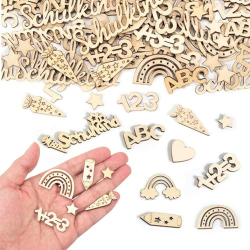 Einschulung Konfetti Holz 160 Stück Streudeko Einschulung Holz Schulkind Konfetti Tischdeko Einschulung Deko Streudeko Tischdekoration für Schuleinführung Schulanfang Einschulung Deko Jungen Mädchen