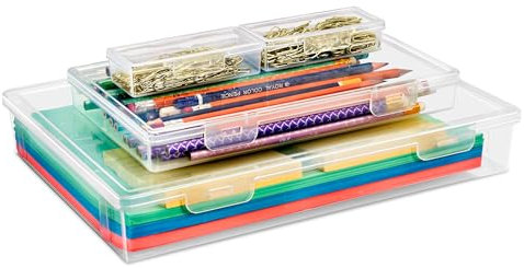 Sorbus 4 Piece Art Supply Storage Organizer - Stackable Plastic Storage Bins Set for Organizing Yarn, Ribbon, Crafts, Beads, Craft Supplies - Organizer Storage Boxes with Hinged Lids - Variety Pack