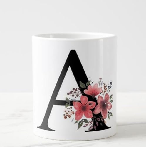 Tazza in Ceramica Bianca con Iniziale A Floreale, Tazza da Tisana o Caffè Personalizzata