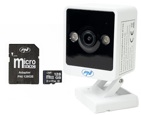 PNI Pack caméra de vidéosurveillance IP744 4MP avec IP, détection de Mouvement + Carte mémoire MicroSD 128 Go avec Adaptateur SD