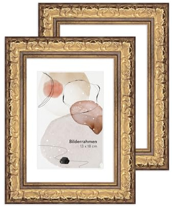 WANDStyle 13x18 Bilderrahmen Set Gold, 2er Set Kunststoffrahmen, Collage Bilderrahmen Kunststoff für Fotowand, 2er Pack Poster Rahmen 18x13 cm, Frames, Fotorahmen H215 - Made in Germany