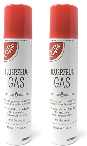 Gut & Günstig Feuerzeuggas Feuerzeug Gas 100 ml mit diversen Kunststoffaufsätzen / -adaptern für spezielle Feuerzeugmodelle (2)