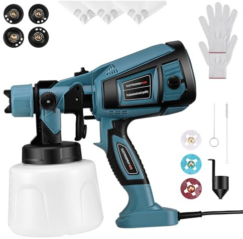 Paint Sprayer,800W HVLP Paint Spray Gun,1400ml Electric Paint Gun with 4 Nozzles and 3 Patterns,For Furniture, Cabinets, Fence, Walls, Door, Garden Chairs