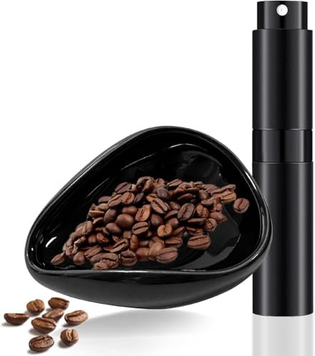 TenaLucy Taza Dosificadora de Granos De Café,Cerámica Juego de Taza Dosificadora de Granos de Café con Botella Pulverizadora RDT Bandeja Medidora de Dosis Unica Cuenco de Pesaje de Granos de Café