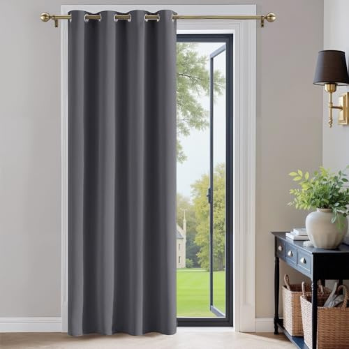 PONY DANCE Grey Blackout Curtain 72 Inch Drop for Living Room, Eyelet Thermal Single Door Curtain for Bedroom, Window Treatment for Kids, W42 X L72, Gray