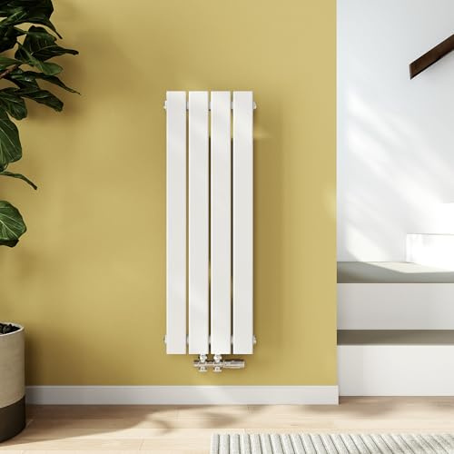 EMKE Design Heizkörper Klein 90x30 cm Vertikal Flachheizkörper mit Mittelanschluss, Einlagig Paneelheizkörper Wandheizkörper für Bad, Schlafzimmer & Wohnzimmer, Weiß 297W