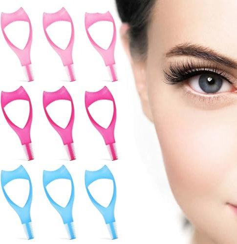 9 Stück 3 in 1 Wimpern Werkzeuge, Mascara Shield Guard mit Mascara-Bürstenstäben Kit, Make Up Eyelid Shield Wimpernschildpad, für Damen, Mädchen, Anfänger