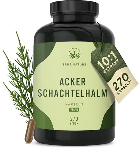 TRUE NATURE Ackerschachtelhalm - Extrakt (10:1) - 5000mg/Tag - 270 Kapseln | Zinnkraut (Schachtelhalm) - 500mg Extrakt je Kapsel - 9 Monate Vorrat - vegan, laborgeprüft & in Deutschland produziert