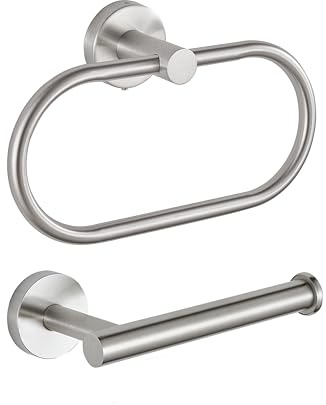 Toilettenpapierhalter/Handtuchring, Eolax Nickel gebürstet Bad-Accessoires, Perforierter Rollenhalter und Handtuchhalter aus Edelstahl, Wandmontage, 2 Stück