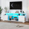 Moderno soporte de TV de alto brillo de panel bajo con iluminación LED, panel de TV, armario de cristal para televisores de 60 pulgadas, mesas, soporte universal para videojuegos, color blanco puro