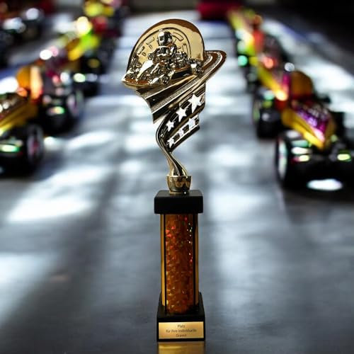 EBERiX POKALE – Go-Kart Motorsport Pokal 35cm mit Wunschgravur, Sport-Trophäe für Rennen, Kinder, Erwachsene, personalisierter Sieger Award – robust, goldene Glanzsäule