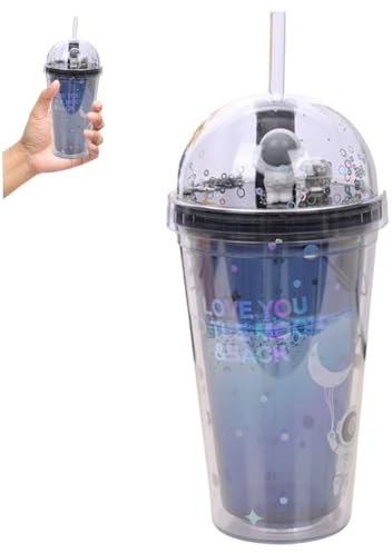 Glitter Water Bottle, 500ml Double Layer Clear Tumbler with Lid and Straw, Exquisite Space Cups for Kids, Adults Gift Glitter Water Bottle