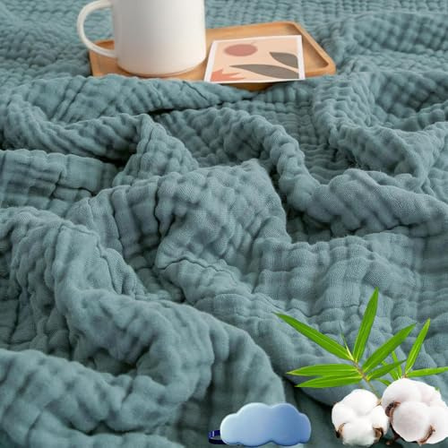 Montivo Musselin Decke, Sanfte Musselindecke Sommer, 100% Aus Natur Baumwolle, Weiche & Atmungsaktive Musselin-Decke für Erwachsene, Kinder, Perfekt für Bett, Sofa (Dunkelgrün, Normal(130x150))