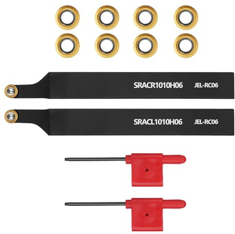 Gluwoer SRACR/L1010H06 Lot de 12 porte-outils de tournage et de profilage de tour de 9,5 mm, lot de 12 porte-outils de tour en métal, 10 pièces RCMT0602, insert de fraisage rond en carbure pour métal