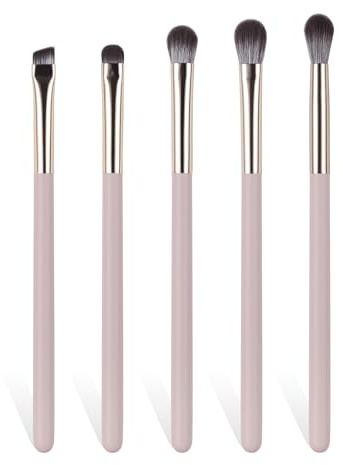 Eye Makeup Brush Set, 5Pcs Professional Blending Eyeshadow Makeup Brushes with Synthetic & Wood Handle Angled Eyebrow Brush Cruelty-Free & Vegan for Liquid, Cream, Powder Concealer Brows Eye shadows