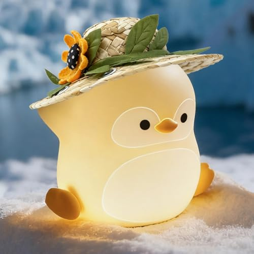 Gemmac Silikon Nachtlicht Lampe Pinguin, Silikon 7 Farben Nachtlampe Dimmbar Timer Squishy Touch Steuerung Kawaii LED USB Wiederaufladbar Tier Nachtischlampe Schlafzimmer Pinguin Home Deko Geschenk