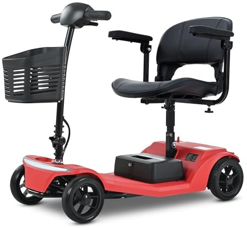 Discover Mobility Pilot 2026 Design Portable Mobility Scooter, 4mph, 136kg Weight Capacity, LED Headlight, Removable Battery (Red)