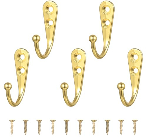 5 Stück Vintage Kleiderhaken Garderobenhaken, Haken Zum Schrauben (Gold) | Kleiderhaken Wandhaken für Garderobe, für Tür Wand Garderobe, Schlafzimmer Badezimmer Kleiderschrank