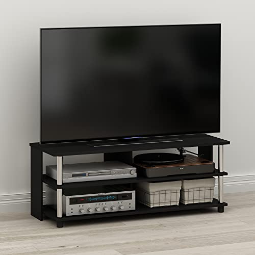 Furinno SULLY TV Stand, 3-Tier Rectangular Entertainment Center with Open Shelf, TV Console for TV up to 48 Inch, Open Frame for Cable Management, for Living Room, Bedroom, Dark Americano