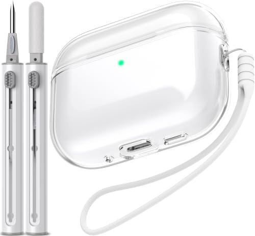 EQD für AirPods Pro 2 Hülle Transparent, mit Reinigungskit, Weiß | Shockproof TPU Transparent Cover für AirPods Pro1 und Pro2 Generation, kompatibel mit Drahtloser Aufladung