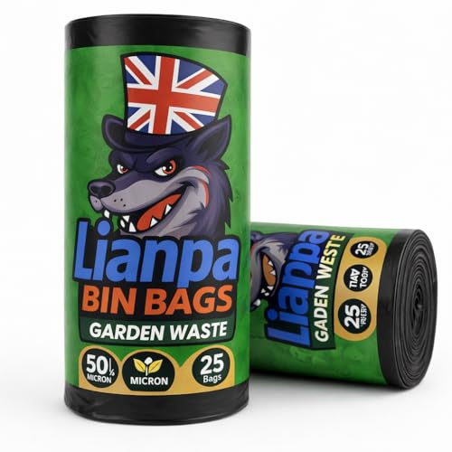 Lianpak Lot de 50 sacs poubelle noirs très résistants de 50 l à dessus plat et résistants à la déchirure pour déchets de jardin, usage domestique et commercial