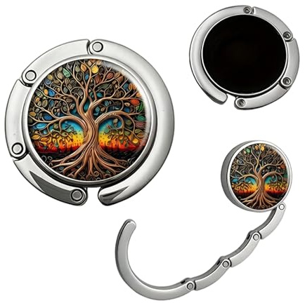 1 Gancio Borsa da Tavolo Rotondo in Metallo Pieghevole, Porta Borsa da Tavolo Appendi Borse, Design Albero della Vita, Ideale per Ristoranti Bar e Quotidiano
