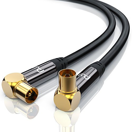 CSL-Computer 1m cable de antena HQ HDTV Premium - En ángulo 90 grado - factor de blindaje 135 dB - resistencia 75 ohmios - coaxial HDTV Full HD - clavija macho en acoplamiento - negro