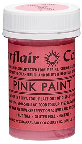 Sugarflair Pink Edible Food Paint, for Painting Icing, Sugar Pastes, Flower & Modelling Pastes, Royal Icing, Marzipan & Buttercream - 20g