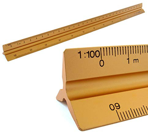 Maßstab Lineal Dreikantmaßstab Alu Dreieckig Scale Ruler 1: 100, 1: 200, 1: 250, 1: 300, 1: 400, 1: 500, 30cm lang Dreikantlineal