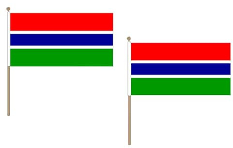 AZ FLAG STOCKFLAGGE Gambia 45x30cm mit holzmast - 10 stück GAMBISCHE STOCKFAHNE 30 x 45 cm - flaggen