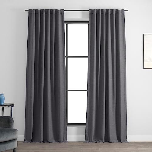 HPD Half Price Drapes Bellino Textured Faux Linen Room Darkening Curtains 96 Inches Long (1 Panel), Curtains for Bedroom & Living Room, 50W x 96L, Armour Grey