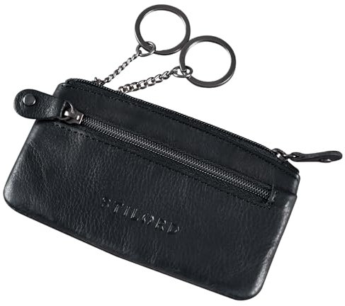 STILORD 'Theo' Astuccio Portachiavi in Pelle Portamonete con Anelli per Chiavi Mini Portafoglio Piccolo con Cerniera Uomo Donna anti RFID, Colore:nero