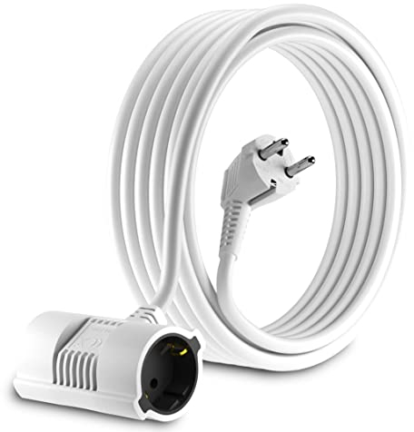 MutecPower 7.5 Meter Verlängerungskabel Mit 2-Fach Schuko doppel Steckdosen - abgewinkelt EU Schuko Doppel-Verlängerung IP20 Schutzkontakt-stecker und kupplungen - bis 250V 50Hz 16A - 7.5m weiß