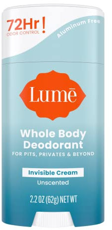 Lume Natürliches Deodorant – Achselhöhlen und Privatteile – Aluminumfrei, Backsodafrei, hypoallergen und sicher für empfindliche Haut – 62,4 g Stick (geruchlos)