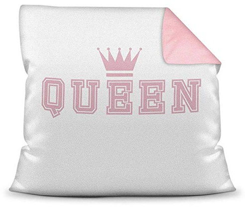 PR Print Royal Deko-Kissen - Queen mit Krone - für Pärchen und Verliebte/Geschenk-Idee/Liebling/Hochzeit/Paar/40x40/ Farbkissen Altrosa inkl. Füllung