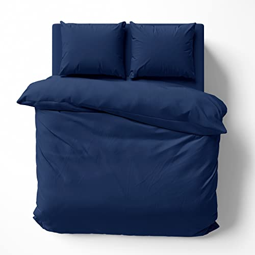 Alreya Mako Satin Bettwäsche 200 x 200 cm mit 2 Kissenbezuge 80 x 80 cm - 100% Baumwolle mit YKK Reißverschluss, Superweiches Bettbezug, Oeko-TEX® Standard Zertifiziert, Blau