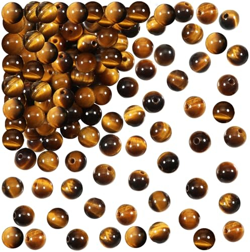 TOAOB 100 Stück Natürliche Tigerauge Braun Runde 8mm Lose Perlen mit Loch zum Schmuck Basteln Auffädeln DIY Armband Halsketten Schmuckherstellung