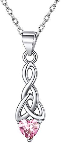 ChicSilver Collier Argent Femme,Pendentif Coeur Celtique avec Pierre Tourmaline Rose Brillante, Chaine Ajustable 45+5cm,Bijoux Amulette de Protection Idée Cadeau Fille Femme Maman Anniversaire Noel