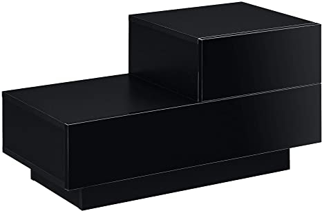 [en.casa] Nachttisch mit 2 Schubladen Nachtschrank 38x70x35cm Kommode Beistelltisch Schubladentisch Schwarz Hochglanz