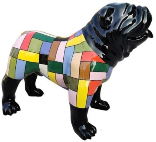 Casa Padrino Designer Dekofigur Hund Bulldogge Schwarz/Mehrfarbig 90 x H. 74 cm - Wetterbeständige Deko Skulptur - Wohnzimmer Deko - Garten Deko - Designer Deko Tierfigur
