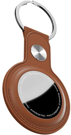 KeyBudz AirTag Schlüsselanhänger aus Leder, Apple AirTags Anhänger, Schutzhülle mit Schlüsselring, Keyring, braun