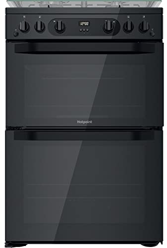 60cm Double Oven Gas Cooker with Lid and Assisted Cleaning - Black
