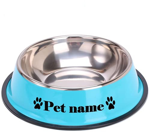 CZD Personalized Dog Bowl with Your Pet's Name,Personalised Dog Food Bowl,Stainless Steel Dog Bowl,Pet Water Bowl,Personalised Gifts for Dogs (18cm x13cm,Blue)