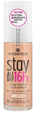 essence stay ALL DAY 16h long-lasting Foundation, Make Up, Nr. 09 Golden Beige, nude, für Mischhaut, langanhaltend, mattierend, weichzeichnend, matt, vegan, ölfrei, wasserfest (30ml)