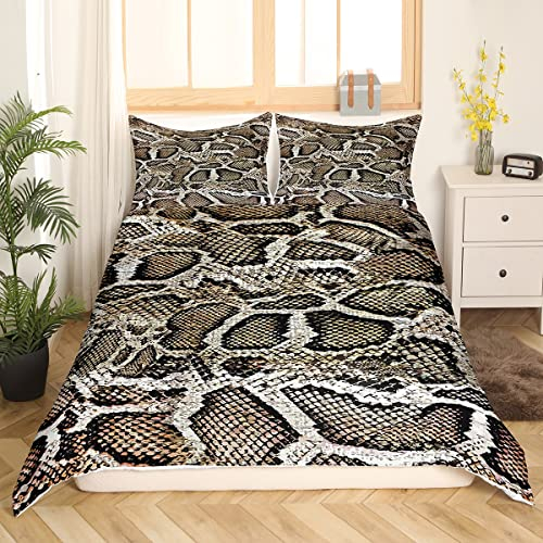 Schlange Bettbezug 135x200 Braun Schlangenleder Bettwäsche Set für Jungen Mädchen Mann Erwachsene Wild Reptil Tröster Abdeckung Tropische Tierwelt Bettbezug Tropische Wüste Tiere Schlafzimmer Dekor