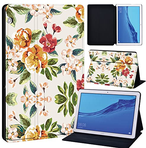 Flower Printed FINDING CASE Fit Huawei MediaPad T3 10 9.6 Leather Cover - PU Flip Leather Smart Lightweight Shell Stand Cover Case for Huawei MediaPad T3 10 9.6 (flower005)
